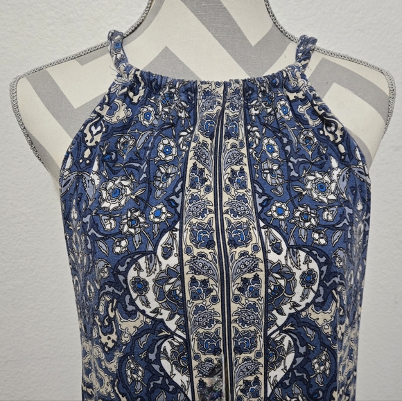 ​Max Studio Blue & White Boho Floral Halter Top Size Medium - Picture 4 of 10